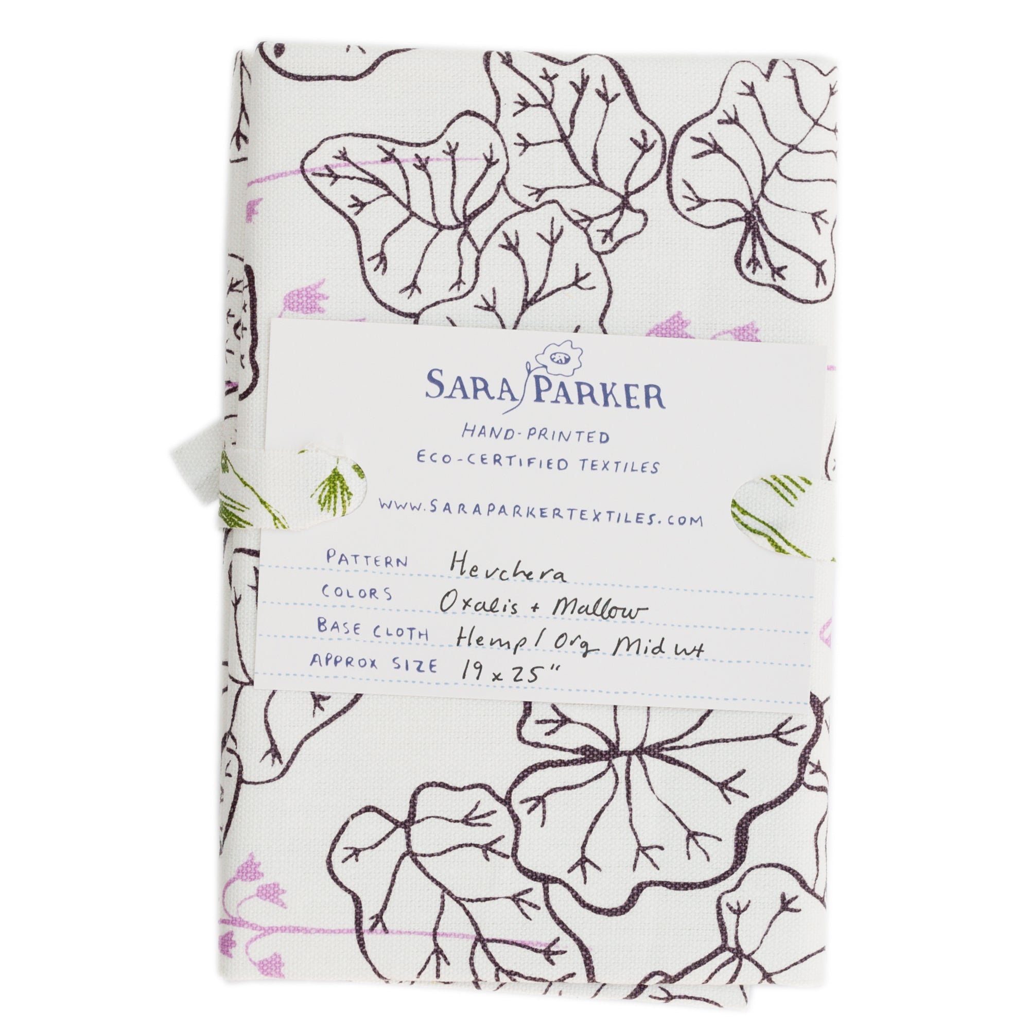 Quarter yard cut of fabric screen printed with heuchera leaves and flowers